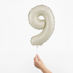Шар с клапаном (16''/41 см) Мини-цифра, 9, Белый песок, Сатин, 1 шт., 26159