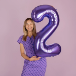 Шар (40''/102 см) Цифра, 2, Сиреневый, Металлик, 1 шт. в уп., 24212