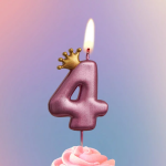 Свеча Цифра, 4 Золотая корона, на шпажке, Ярко-розовый, Металлик, 4*5,5 + 4 см, 1 шт. с держат., 4774