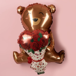 Шар 3D (25''/64 см) Фигура, Мишка с букетом, 1 шт., 25331