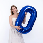 Шар (40''/102 см) Цифра, 0 Slim, Синий хром, Металлик, 1 шт. в уп., B901910AR