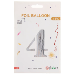 Шар (40''/102 см) Цифра, 4, Серебро, Металлик, 1 шт. в уп., 24094