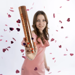 Пневмохлопушка (12/30 см), Волшебные сердечки, Сердца фольга, Розовое Золото, Металлик, 1 шт., 723002