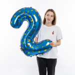 Шар (34''/86 см) Цифра, 2 Золотые короны, Голубой, 1 шт. в уп., 131112