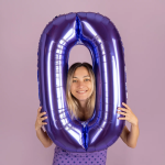 Шар (40''/102 см) Цифра, 0, Сиреневый, Металлик, 1 шт. в уп., 24210