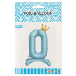 Шар (32''/81 см) Цифра на подставке, 0 Золотая корона, Голубой, 1 шт. в уп., 24200