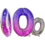 Шар (34''/86 см) Цифра, 0 Сияющий космос, Сиреневый, Градиент, 1 шт. в уп., 131020