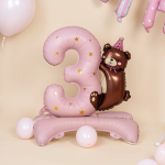 Шар (35''/89 см) Цифра на подставке, 3 Годика, Мишка в колпачке, Розовый, Сатин, 1 шт. в уп., 267563P