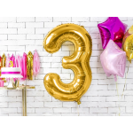 Шар (34''/86 см) Цифра, 3 ЭКО, Золото, 1 шт. в уп., 29683