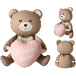 Шар (26''/66 см) Фигура 3D, Мишка с сердцем, Бежевый, Сатин, 1 шт. в уп., 24889