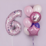 Шар (34''/86 см) Цифра, 6 Волшебные единороги, Розовый, 1 шт. в уп., 24806