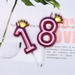 Свеча Цифра, 8 Золотая корона, на шпажке, Розовый, Металлик, 4,5*7 + 3,5 см, 1 шт. с держат., 802818