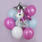 Шар (31''/79 см) Фигура, Милый единорог, С Днем Рождения, Розовый, 1 шт., 15233
