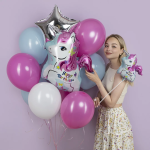 Шар с клапаном (14''/36 см) Мини-фигура, Милый единорог, С Днем Рождения, 1 шт., 17253