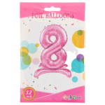 Шар (32''/81 см) Цифра на подставке, 8, Розовый, 1 шт. в уп., 24148