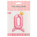 Шар (32''/81 см) Цифра на подставке, 0 Золотая корона, Розовый, 1 шт. в уп., 24190