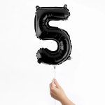 Шар с клапаном (16''/41 см) Мини-цифра, 5, Черный, Матовый, 1 шт., 23885