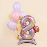 Шар (40''/102 см) Цифра на подставке, 8 Марта, Нежные цветы, 1 шт. в уп., R805