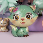 Шар (27''/69 см) Фигура, Лисенок с цветком, Бирюзовый, 1 шт., 23219