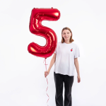 Шар (40''/102 см) Цифра, 5, Красный, Металлик, 1 шт. в уп., 27365