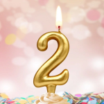 Свеча Цифра, 2, Золото, 6 см, 1 шт., 3082