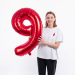 Шар (40''/102 см) Цифра, 9, Красный, Металлик, 1 шт. в уп., 27369