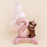 Шар (35''/89 см) Цифра на подставке, 2 Годика, Мишка в колпачке, Розовый, Сатин, 1 шт. в уп., 267562P