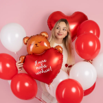 Шар (30''/76 см) Фигура, Мишка с сердцем, Сатин, 1 шт. в уп., 13504