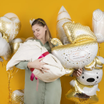 Шар (35''/89 см) Фигура, Коляска для малыша, Ванильное золото, 1 шт. в уп., 23534