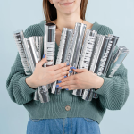 Пневмохлопушка (12/30 см), С Днем Рождения, Звезды фольга, Серебро, Металлик, 1 шт., 723035