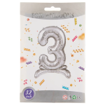 Шар (32''/81 см) Цифра на подставке, 3, Серебро, 1 шт. в уп., 24133