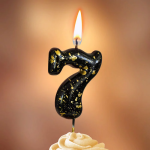 Свеча Цифра, 7 Золотые брызги, на шпажке, Черный, Металлик, 4,3 + 5,2 см, 1 шт. с держат., 5637