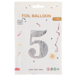 Шар (40''/102 см) Цифра, 5, Серебро, Металлик, 1 шт. в уп., 24095