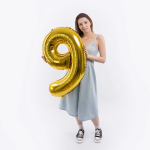Шар (40''/102 см) Цифра, 9, Золото, Металлик, 1 шт. в уп., 26489