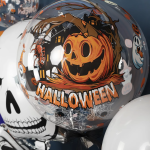 Шар с клапаном (18''/46 см) Сфера, Хэллоуин, Страшная тыква, Прозрачный, Кристалл, 1 шт. в уп., 518020