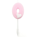 Свеча Цифра, 0 Белое сердечко, на шпажке, Розовый, 4,5 + 4 см, 1 шт. с держат., 802830