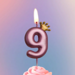 Свеча Цифра, 9 Золотая корона, на шпажке, Ярко-розовый, Металлик, 4*5,5 + 4 см, 1 шт. с держат., 4779