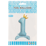 Шар (32''/81 см) Цифра на подставке, 1 Золотая корона, Голубой, 1 шт. в уп., 24201