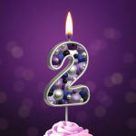 Свеча Цифра, 2 Пузырьки, на шпажке, Сиреневый, Металлик, 4*5,5 + 4 см, 1 шт. с держат., 5582