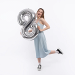 Шар (40''/102 см) Цифра, 8, Серебро, Металлик, 1 шт. в уп., 26498