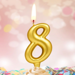 Свеча Цифра, 8, Золото, 6 см, 1 шт., 3088