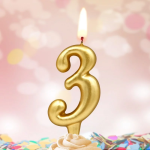 Свеча Цифра, 3, Золото, 6 см, 1 шт., 3083