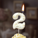 Свеча Цифра, 2 Золотые брызги, на шпажке, Белый, Металлик, 4,3 + 5,2 см, 1 шт. с держат., 5642