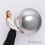 Шар 3D (60''/152 см) Сфера, Серебро, 1 шт. в уп., 24009