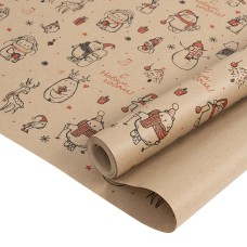 Упаковочная бумага, Крафт 60гр (0,72*10 м) Новогодние друзья, Красный/Черный, 1 шт., 213550
