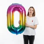 Шар (40''/102 см) Цифра, 0, Радужный, Градиент, 1 шт. в уп., 23760