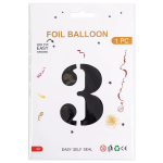 Шар (40''/102 см) Цифра, 3, Черный, Металлик, 1 шт. в уп., 27353