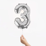 Шар с клапаном (16''/41 см) Мини-цифра, 3, Серебро, Металлик, 1 шт., R3183