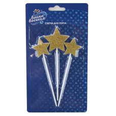 Набор свечей Звезда, Золото, с блестками, 8,5 см, 3 шт. с держат., 132522