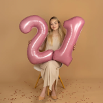 Шар (40''/102 см) Цифра, 1, Розовый, Матовый, 1 шт. в уп., 24101